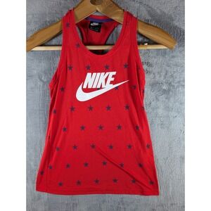 Nike Women's Extra Small Red Blue Star Print Racerback Sporty Graphic Tank Top